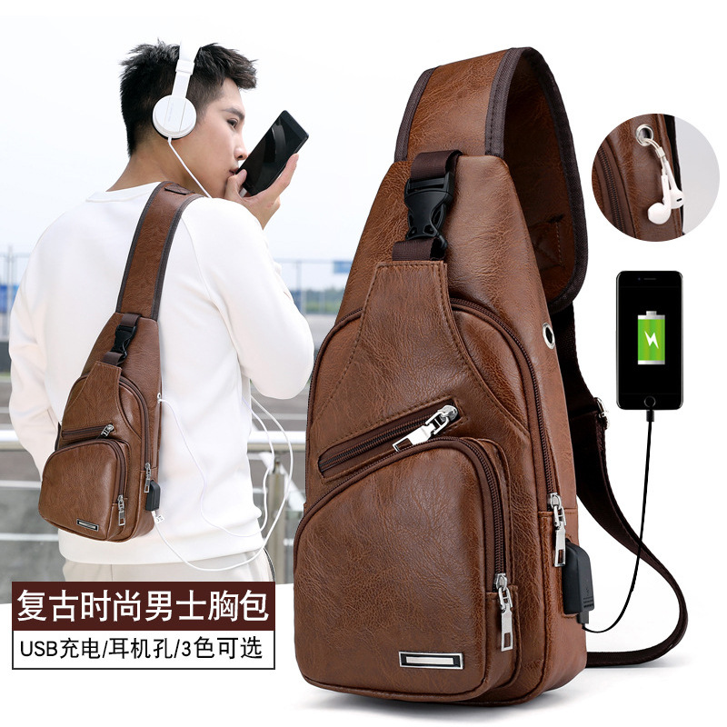 跨境新款男包潮usb充电运动男士胸包爆款休闲单肩斜挎包厂家批发|ms