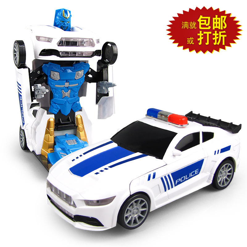 Tiktok mismo coche deformación eléctrica Universal Light Music niños policía coche de juguete robot puesto Venta caliente