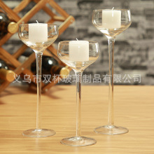 厂家供应玻璃烛台人工吹制玻璃工艺品现货欧式餐厅高脚烛台三件套