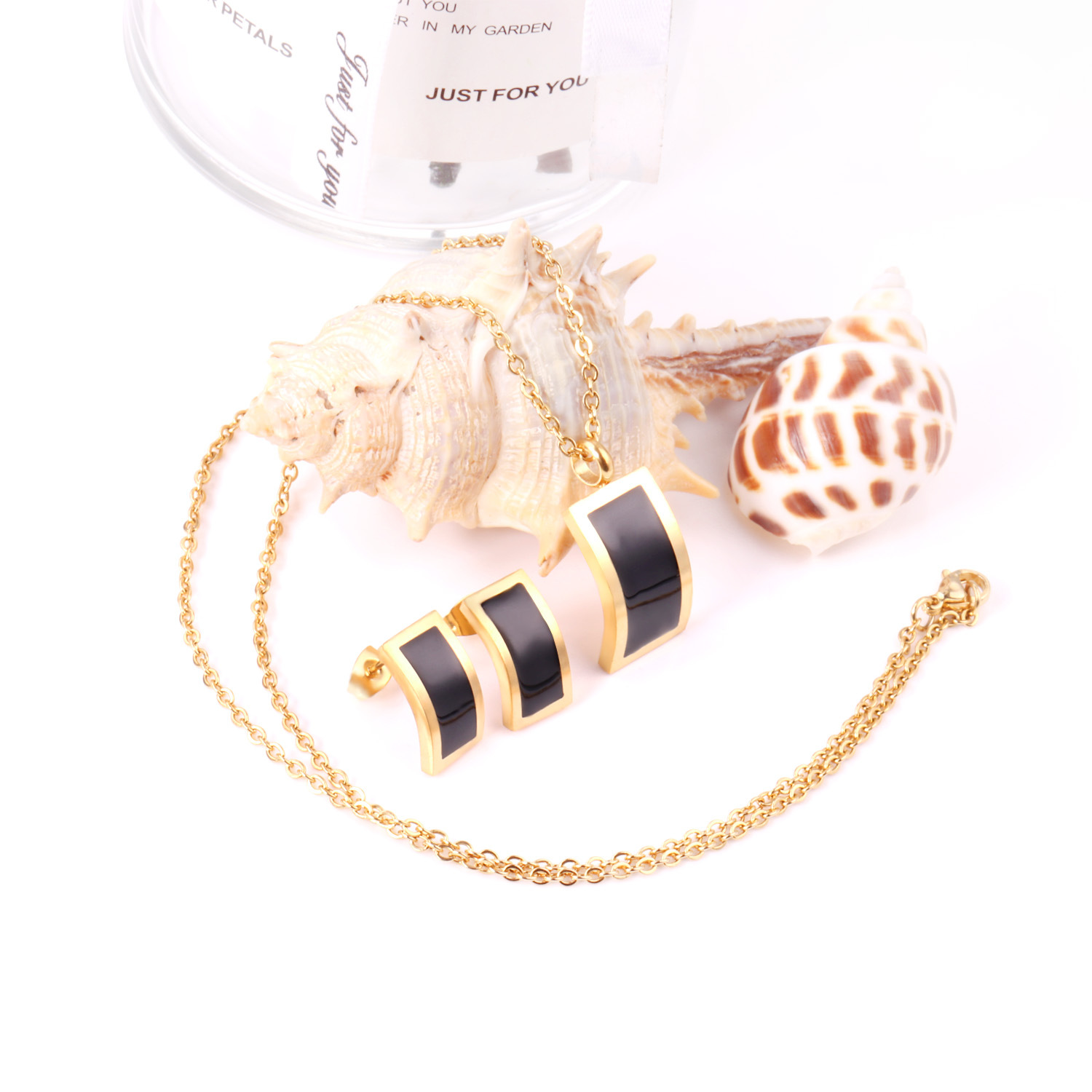 Fashion Geometric Stainless Steel Plating Earrings Necklace 1 Set