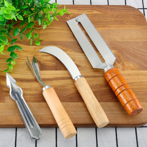Stainless steel pineapple knife set eye remover pineapple clip V-shaped shovel scimitar paring knife set of four pineapple tools