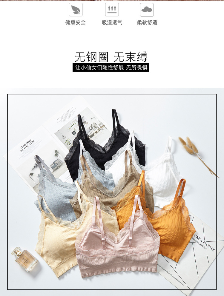 2020 new seamless ribbed lace adjustable back-hugging, popular women's bra with chest pads and no steel rings detail image 7