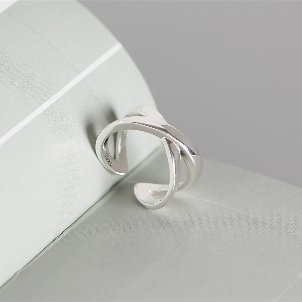 S925 sterling silver ring Korean smooth cross open ring personality joint ring