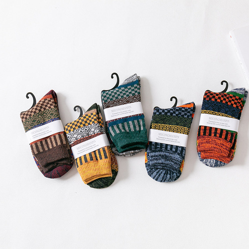 Amazon Foreign Trade Matsutake Cotton Products Autumn and Winter New Socks Mid-Tube Socks Men's Thick Threaded Thick Wool Socks