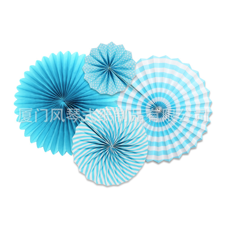 四支装纸扇--浅蓝