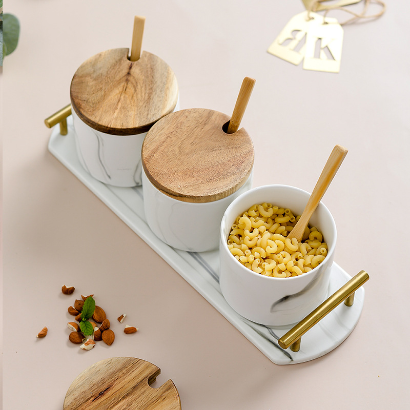 Simple marbling cerámica cocina suministros condimento tarro redondo nórdico condimento tarro traje combinación hogar creativo