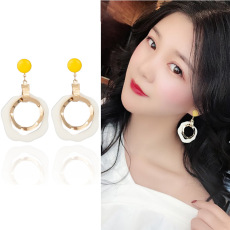 网红爆款S925银针显瘦画油亚克力耳坠 旅游自拍耳饰批发E0037