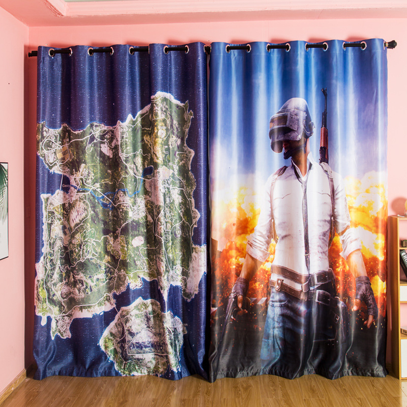 卡通动漫海贼吃鸡绝地求生网游窗帘网吧客厅卧室二次元飘窗遮光布