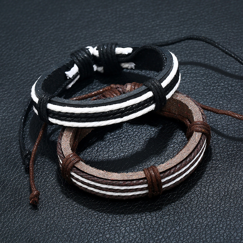 Punk 2020 New Vintage Armure Bracelet En Cuir Simple Européen Et Américain De Style Hommes Imitation Peau De Vache Bracelet Poignet Chaîne Réglable display picture 6