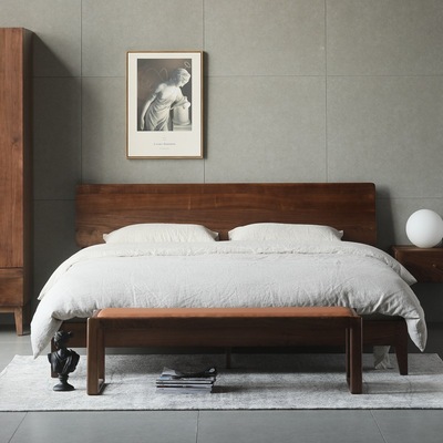 北欧实木床1.8米双人床现代简约日式床北美黑胡桃木全屋定制家具