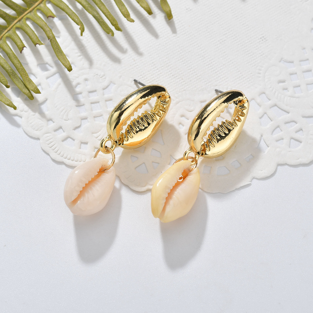 Plating Design Fashion Alloy Shell Stitching Pendant Earrings
