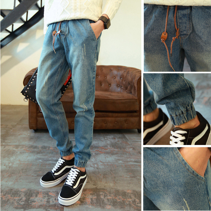 Spring and Autumn New Arrival Leg Jeans Korean Stretch Harem Pants Korean Slim-fit Leg Pants Drawstring Leg Pants for Men