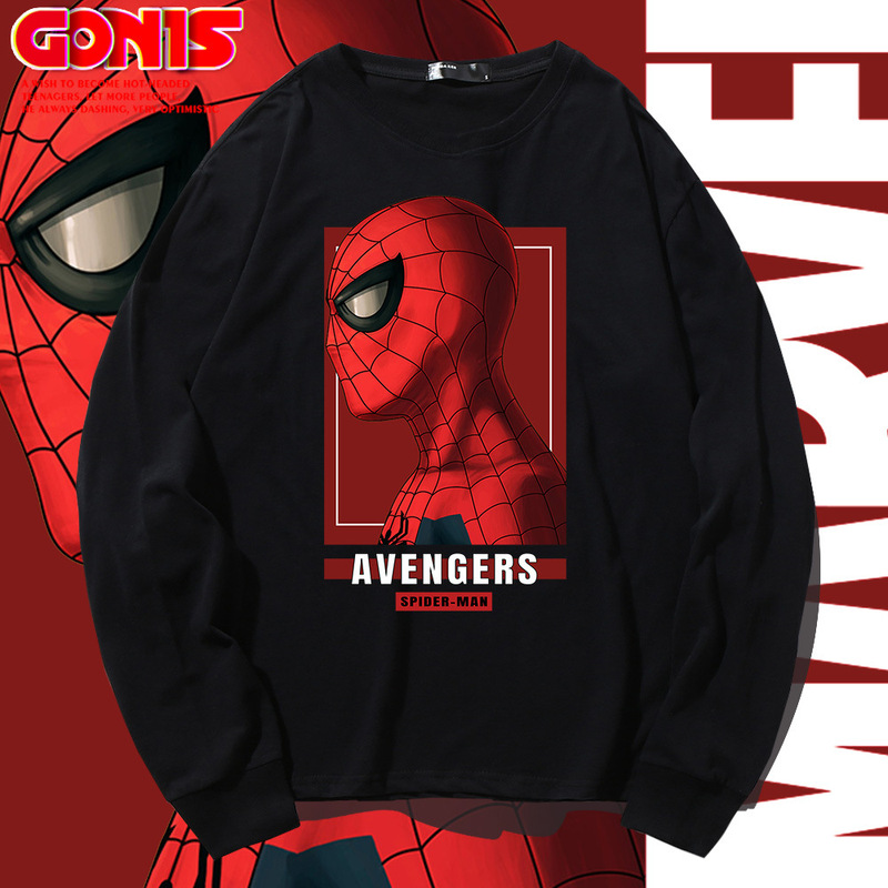 Spider-Man T-shirt men's long-sleeved movie peripheral animation Avengers 4 round neck thin cotton bottoming shirt Spider-Man T-shirt men's long-sleeved movie peripheral animation Avengers 4 round neck thin cotton bottoming shirt