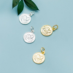 S925 Silver Plated Gold Portrait Round Pendant Bead Necklace Pendant DIY Handmade Jewelry Accessories Wholesale Q0297