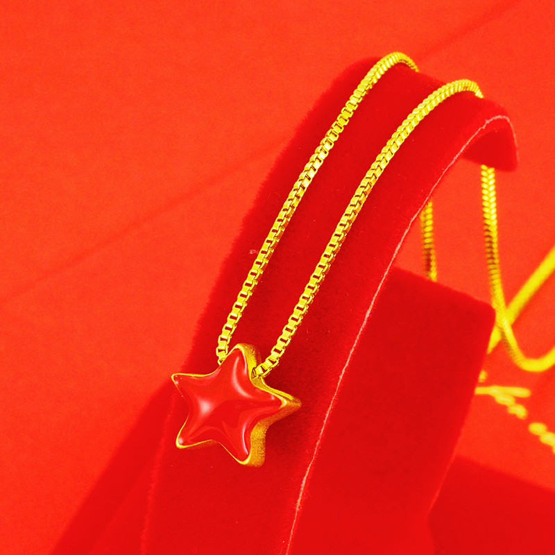 Imitación simple 3D oro duro Vietnam arena oro estrella de cinco puntas colgante chica cobre chapado 24K oro rojo estrella collar al por mayor