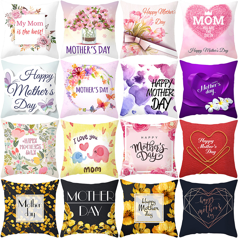 2026 Mother's Day Peach Skin Printed Pillowcase Sofa Cushion Cover Car Cushion Cover Home Decoration