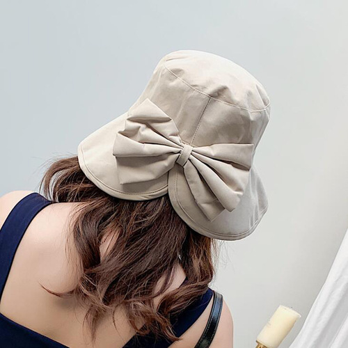 Korean hat women's new style bow solid color fisherman hat net celebrity basin hat summer outdoor sun hat one piece drop shipping