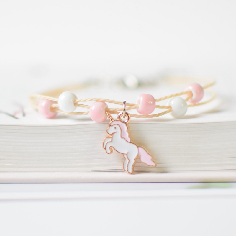 thumbnail image 1 of 2023 nuevo unicornio pulsera de cerámica mujer pareja hermanas joyería estudiantes simple y dulce pulsera rosa unicornio, 1 of 2