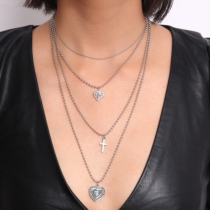 Geometric Multi-layer Temperament Item Female Round Bead Chain Heart-shaped Hollow Pendant Necklace display picture 13