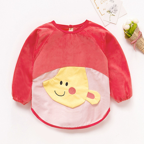 Baby eating smock crystal velvet girl autumn and winter children's apron long-sleeved waterproof boy bib baby reverse dressing
