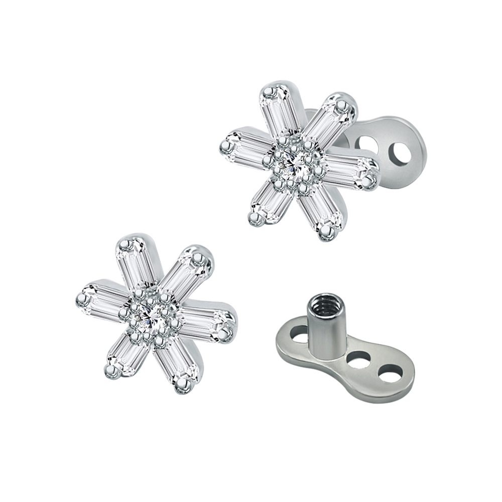 Silver pointed spike labret stud material detail