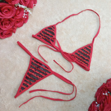 1件代发火辣诱惑女士内衣透视系带型文胸丁字裤套装 ST9118