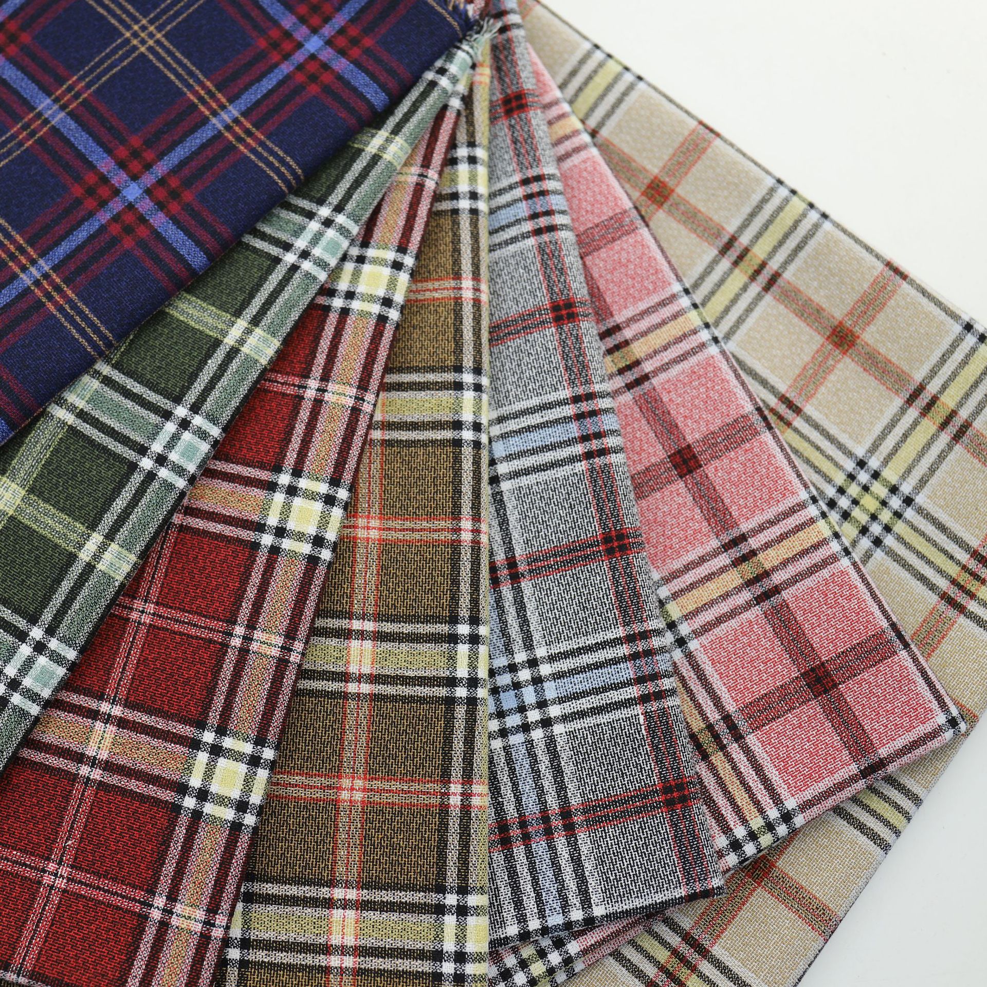 全棉色织仿麻提花彩色格子女装拼接衬衫ins风发带海边连衣裙面料