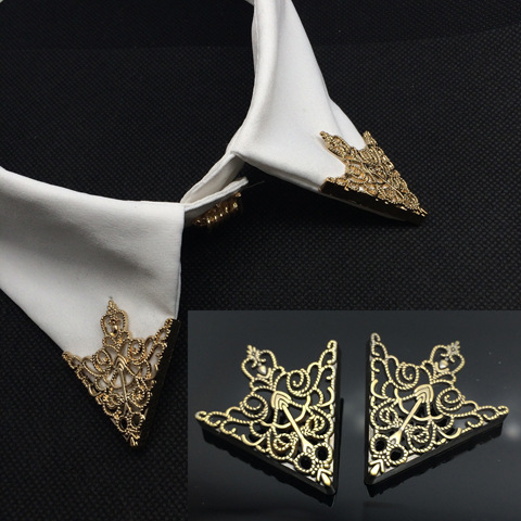 Korean vintage hollow triangle shield collar stud collar pin for women's shirts collar edge clothing accessory