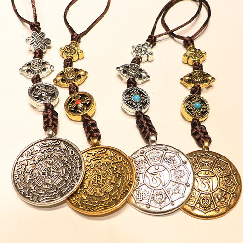 Wholesale Tibetan Nine Palaces Eight Trigrams Belt Pendant, Esoteric Manjushri Twelve Zodiac Zinc Alloy Belt Pendant, Street Vendor Supply