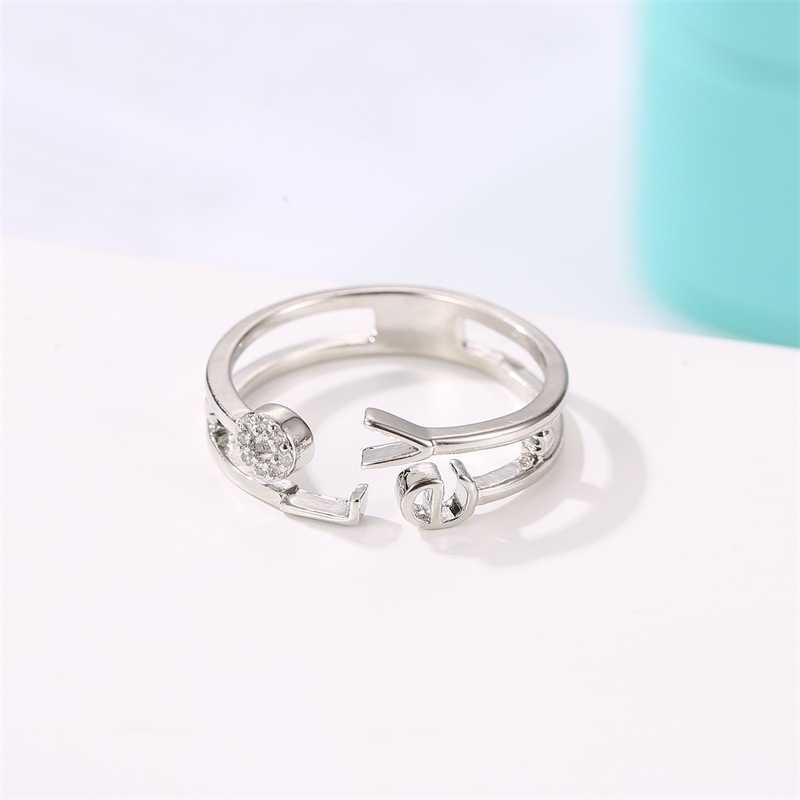 New Ring Fashion Letter Ring Personality Love Couple Single Ring Trend Diamond Open Ring Wholesale display picture 7