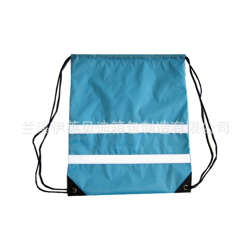 210d涤纶布带反光条夜光拉绳袋定做logo广告抽绳袋双肩束口背包袋