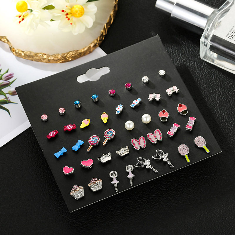 Cute Children&#39;s Candy Color Earrings Set Pearl Angel Drop Oil Earrings Small Jewelry display picture 6