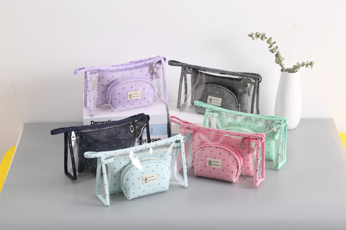 2019 Hot Selling Perspective PVC Cosmetic Bag Three-Piece Set Multi-Functional Travel Toiletries and Storage Bags Manufacturer