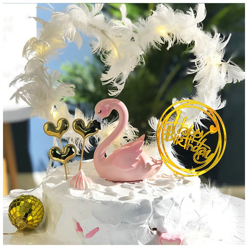 Internet celebrity beautiful heart-shaped feather cake decoration manufacturer wholesale feather cake insert card versatile feather cake insert