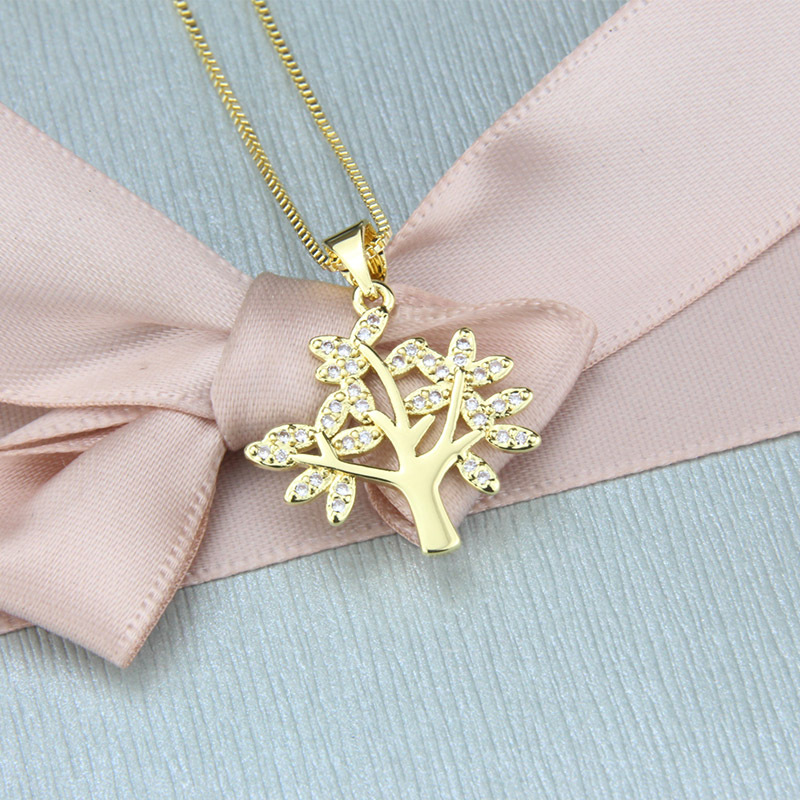 Fashion Zircon Tree Pendant Copper Necklace display picture 2