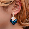 Fashionable earrings, crystal, jewelry for bride, European style, with gem