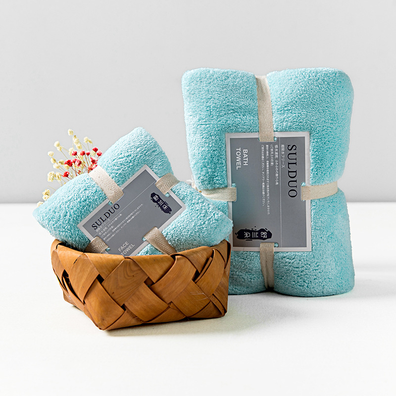 Light Blue / Solid color bath towel set 36*80cm 75*150cm