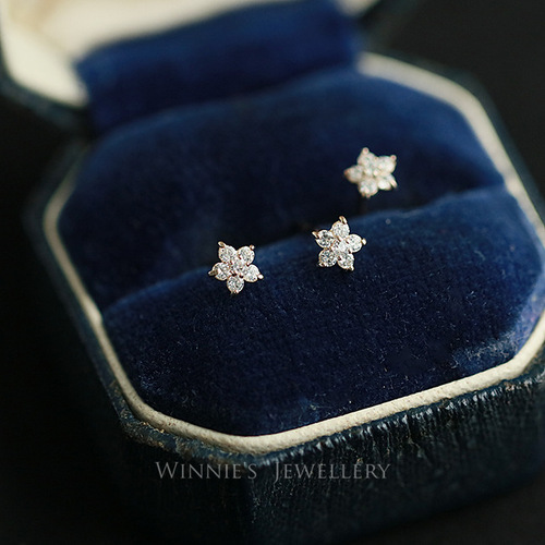 S925 sterling silver plated 14k gold star earrings full diamond mini five-pointed star small flower versatile personalized earrings for women