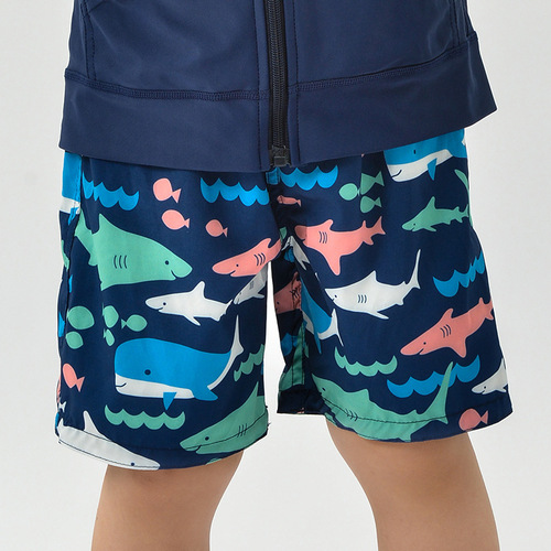 Children's beach pants with cartoon pattern, five-point loose casual shorts, men's and women's, middle-aged and older children's vacation and travel boxer swimming trunks