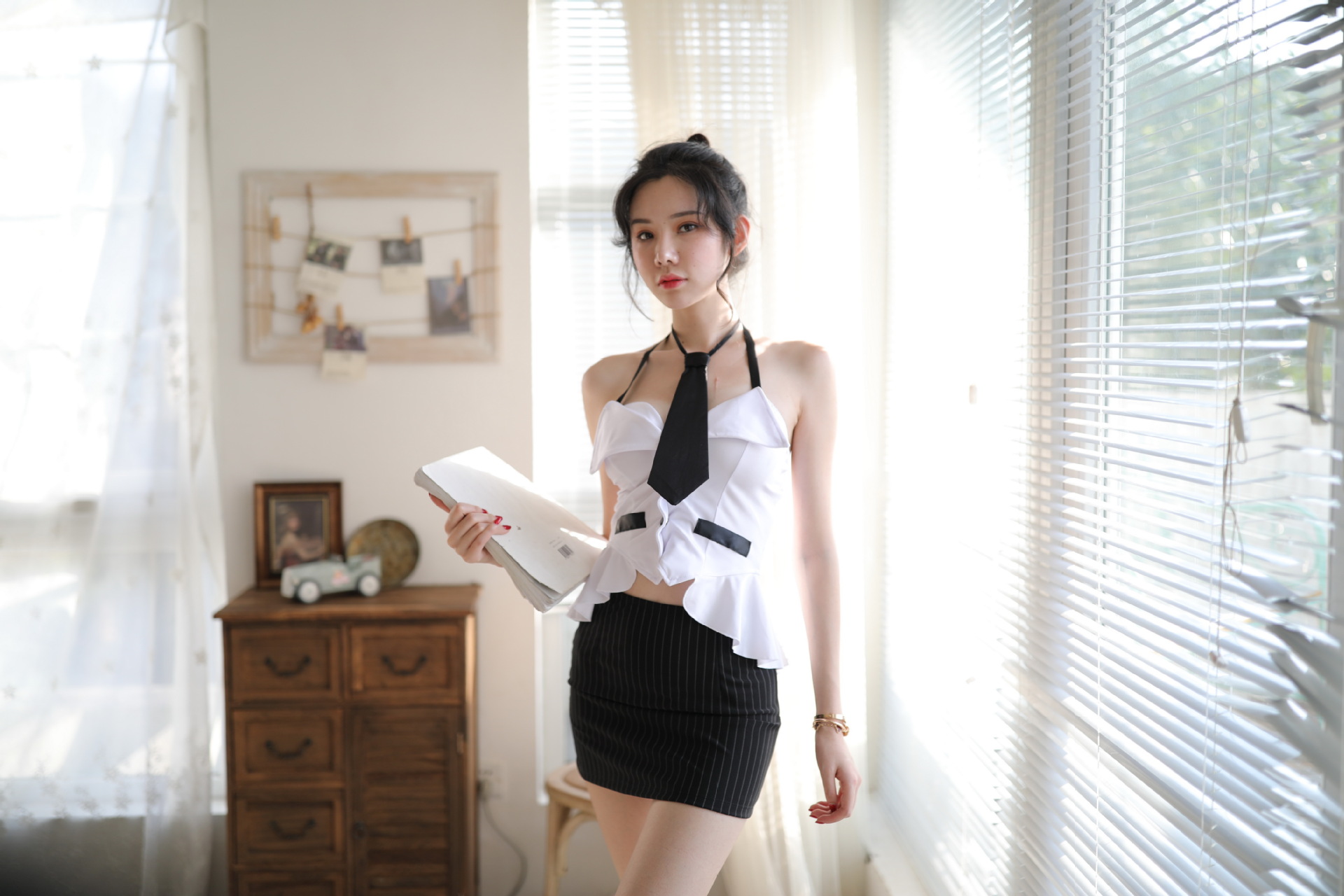 2020 Sexy Lingerie Womens Necktie Sexy Secretary Suit Stripe Hip Short ...