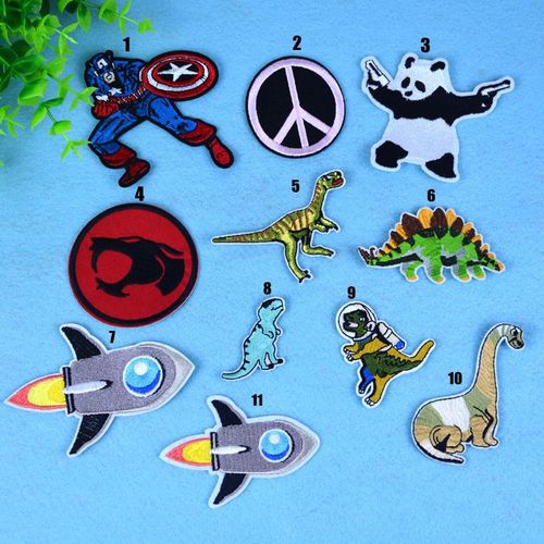 Factory Direct Sale Cute Animal Fabric Accessories Clothing Decorative Patches Dual-Barbed Panda Dinosaur Embroidered Fabric Stickers