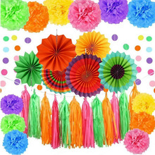 墨西哥派对彩色纸扇纸花球纸流苏圆片拉花 婚庆生日派对装饰用品