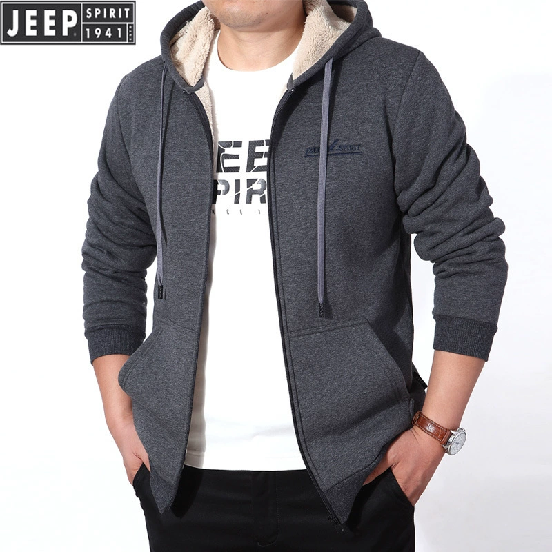 JEEP SPIRIT, новый осенне-зимний мужской свитер с капюшоном на флисовой подкладке, утолщенный теплый свитер на молнии, пальто 0034