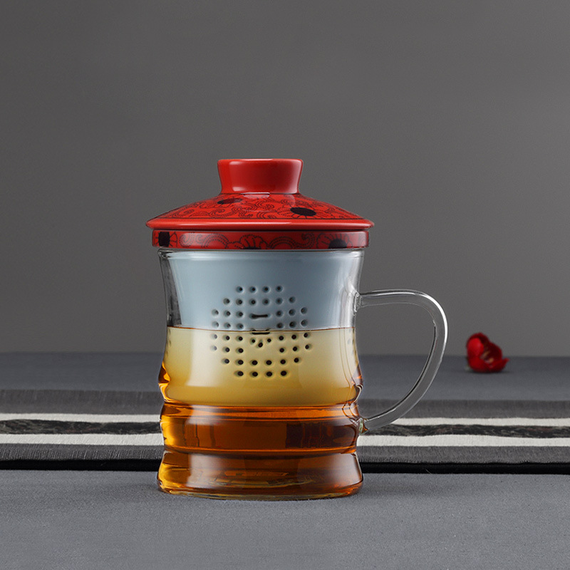 国际办公泡茶杯杯身陶瓷过滤家用三件杯茶杯子带盖