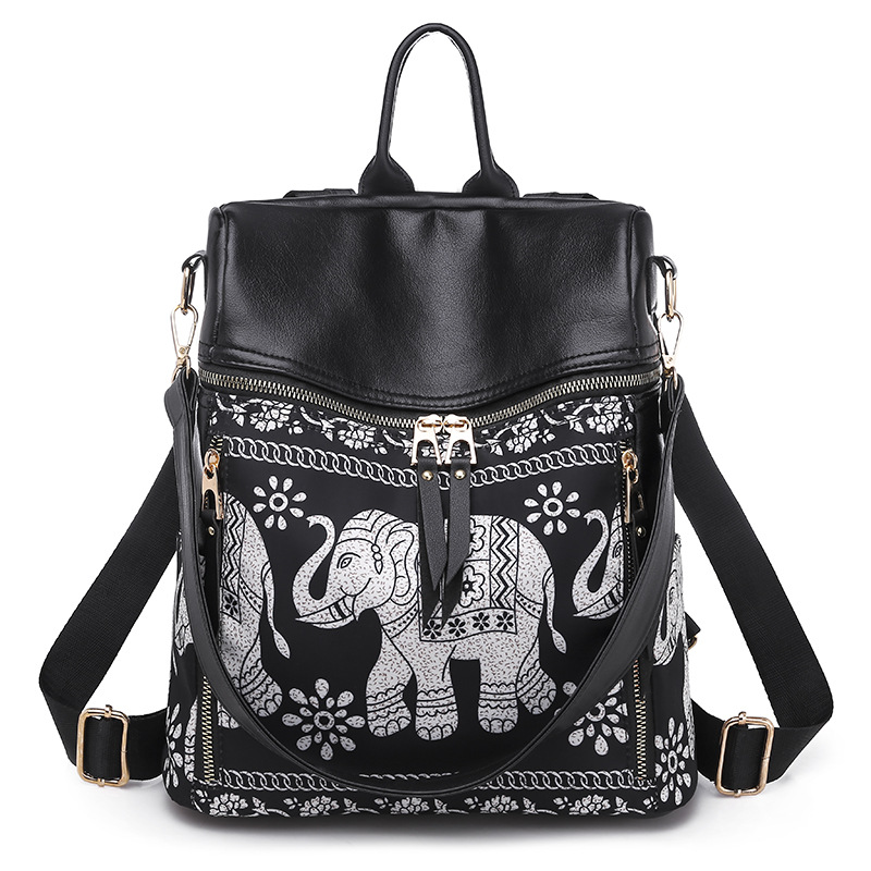 Baobaonv 2020 new pattern fashion Soft leather Mosaic Backpack Korean Edition zipper knapsack portable Travelling bag