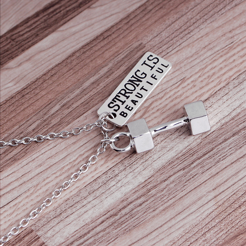 New Fashion Weakness Is A Choice English Alphabet Small Kettlebell Necklace Nihaojewelry Wholesale display picture 9