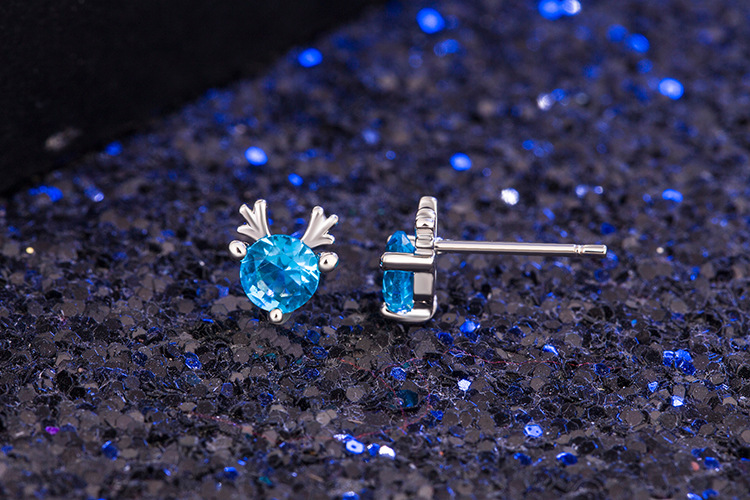Korean version blue diamond antler earrings elk antlers blue crystal earringspicture4