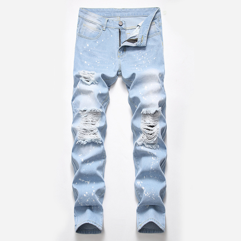 Nouveaux jeans usés pour hommes, jeans droits tendance et décontractés_voghion.com