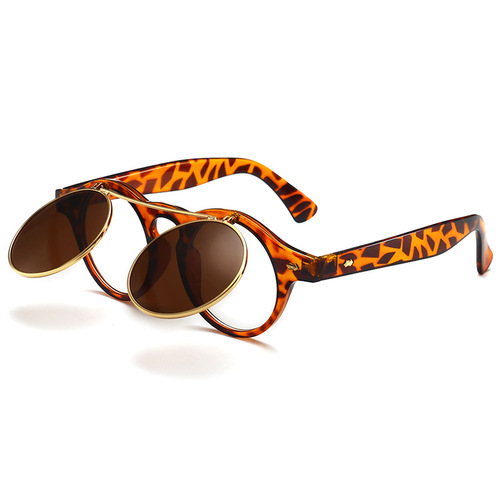 Retro Flip Sunglasses 8008 Punk Steam Round Double Layer Sunglasses European and American Trendy Sunglasses Manufacturer Wholesale