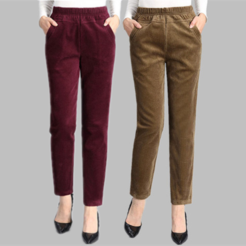 松紧腰大码时尚女裤中老年妈妈装灯芯绒长裤韩版冬季女休闲裤批发|ru